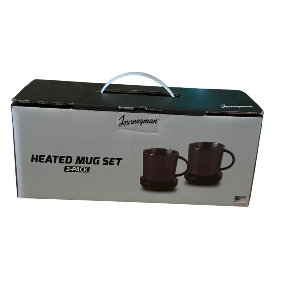 Journeyman Heated Mug Set 2-Pack Black Ceramic Electric Warming Coffee Mugs New